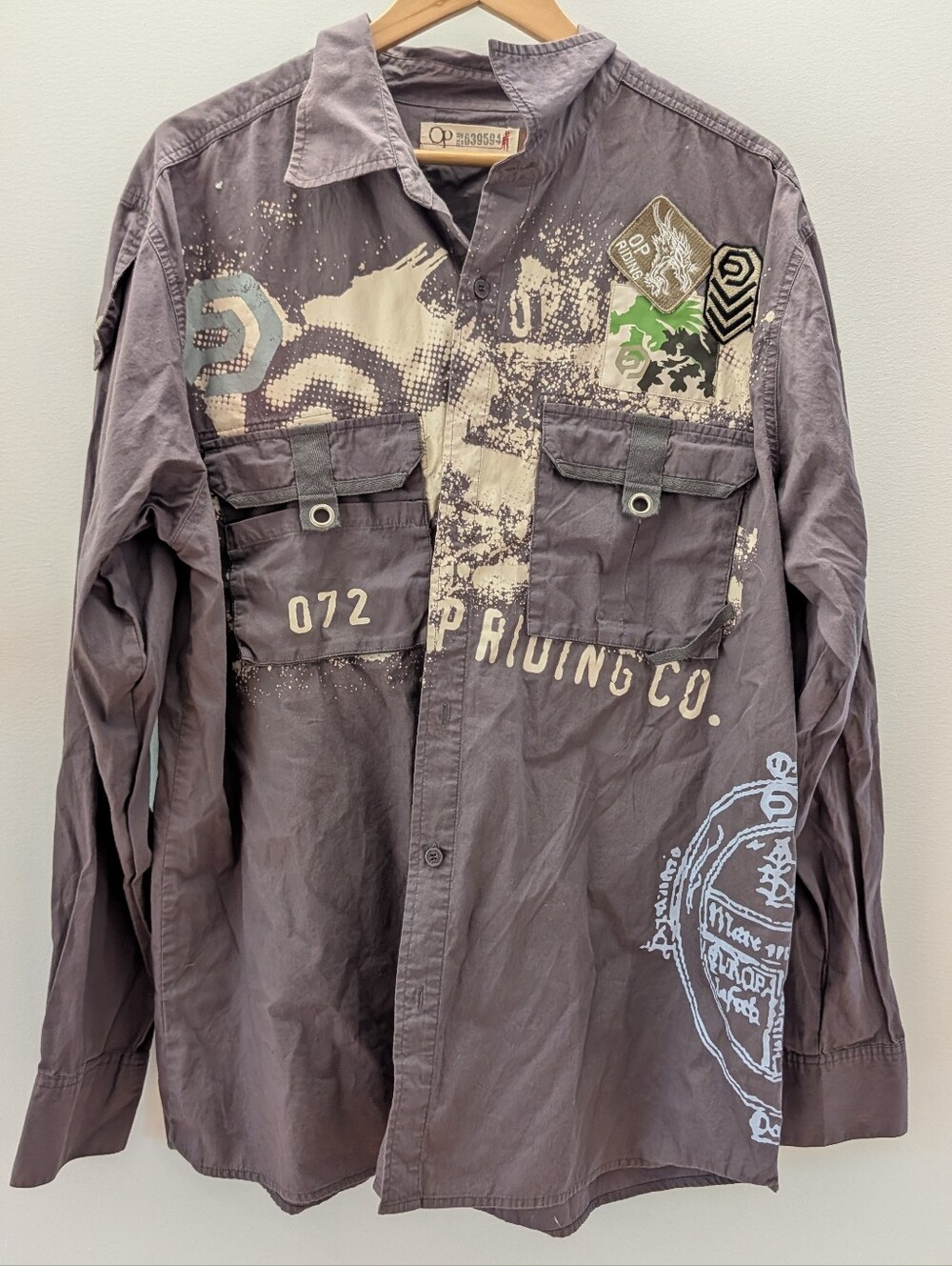 Vintage Y2K Ocean Pacific Op Riding Co Graphic Button-Down Shirt Mens XL